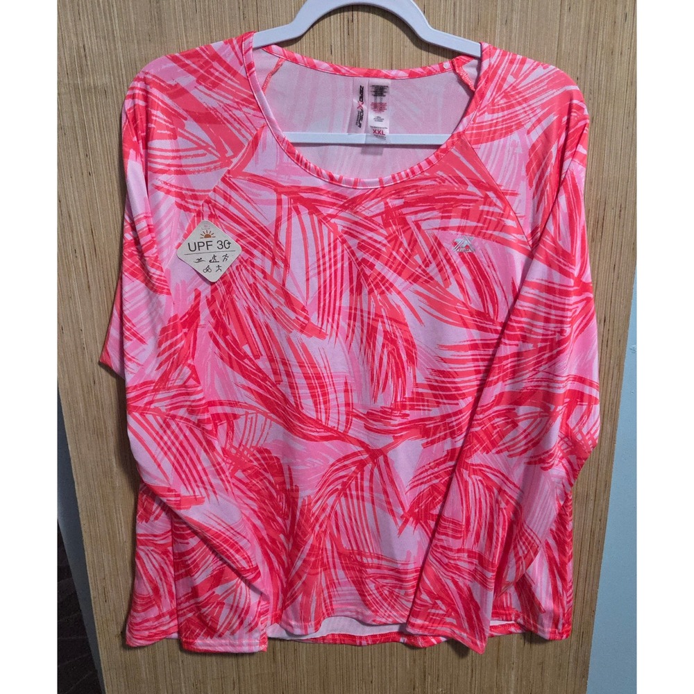 ZeroXposur Womens XXL Rash Guard Long Sleeve Swim Top Neon Pink Palm UPF 30+